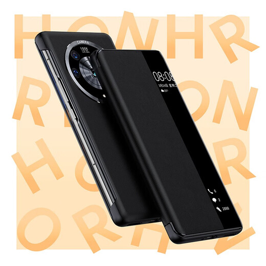 MR.G adapté pour Honor Magic4 étui de téléphone portable 5g housse de protection rabat fenêtre intelligente sommeil étui de téléphone tout compris anti-chute haut de gamme étui en cuir d'affaires pour hommes Magic4 noir foncé fenêtre intelligente