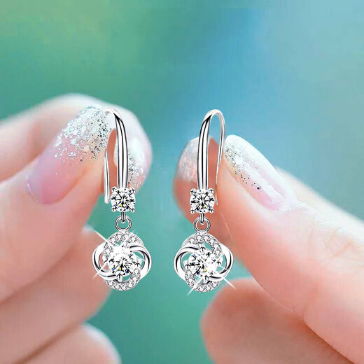 Jianlu four-leaf clover silver earrings for women, elegant long earrings, high-end earrings, birthday gifts for girlfriend and mother, four-leaf clover silver earrings, certificate