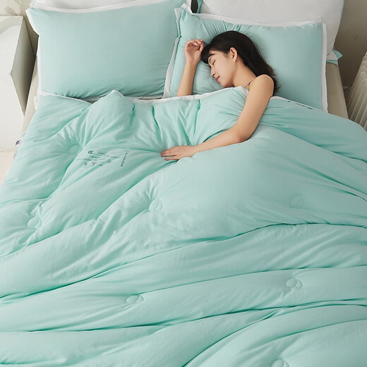 HaiLan Home (HLA) quilt spring and autumn quilt core Class A antibacterial super soft soy fiber air conditioner Door household single and double summer cool quilt [Class A super soft antibacterial] Cyan-white edge 200*230cm/about 8 Jin [Jin equals 0.5 kg]