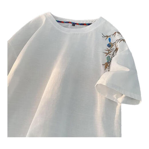 ZHIWEI NEUER CHINE CHINESS-STYLE Kurzärmeliges T-Shirt für Herren Sommer neue Baumwoll- und Leinen Nischenmarke Lose halbärmelige T-Shirt T3523 Apricot XL [Empfohlen 125-145jin [Jin gleich 0,5 kg]]