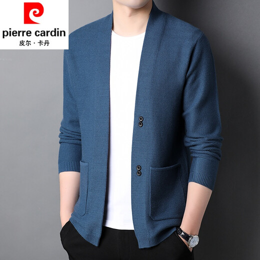 
Pierre cardin men's clothing brand knitted cardigan men's split sweater jacket thin sweater spring and autumn outerwear pair 702-Black YY 175