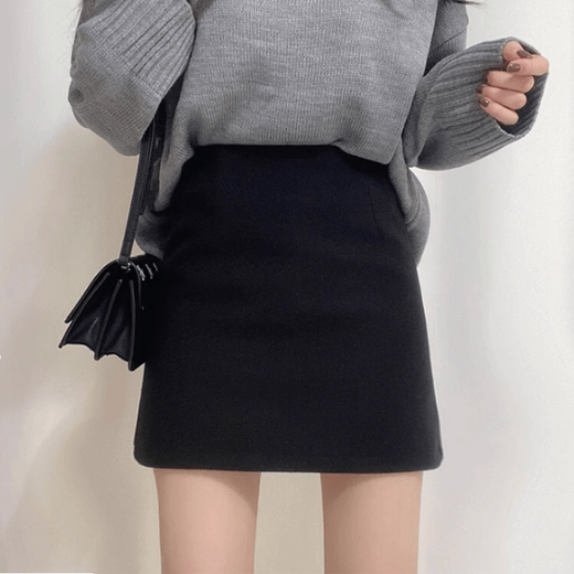 Hui Shihui Autumn and Winter Woolen Skirt Women's A-line Skirt Black Short Skirt Autumn and Winter Hip Skirt Skirt Suit Skirt Professional Skirt Women's Woolen Skirt Black Lined S Recommended 90-100 Jin Jin equals 0.5 kg