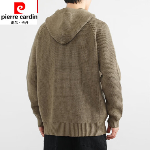 皮尔卡丹（pierre cardin）秋冬开衫毛衣男休闲连帽羊毛衫外套加厚保暖宽松拉链针织衫针织 深灰色 XL 130-150斤