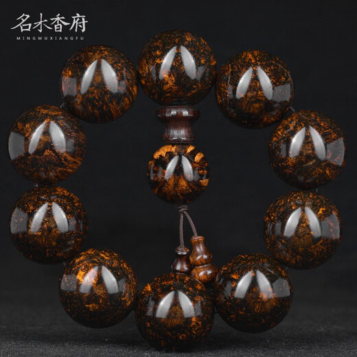 Mingmuxiangfu Hainan Huanghuali 25mm water ripple tiger skin pattern Buddhist bead bracelet for men No. D8010