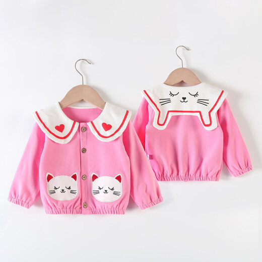 New Baby Jacket Spring and Autumn Style Girls Long Sleeve Gown Baby Cardigan Thin Top Autumn Outing Wear JCW Jacket - Kitten Rose Pink 80cm
