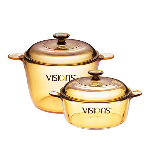 Corning (VISIONS) 2.25L glass pot + 3.5L deep soup pot pot set Heat-resistant amber pot household stew pot VS22 + VS35 pot set 2-piece set