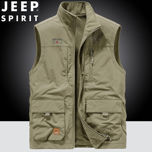 Jeep Spirit Stand-up-Kragenweste für Männer, die Fleece Slim Fit tragen, große Arbeitskleidung Multi-Pocket-Weste mittleren Alters dunkelblau 677A Kurzer Samt plus 2xl