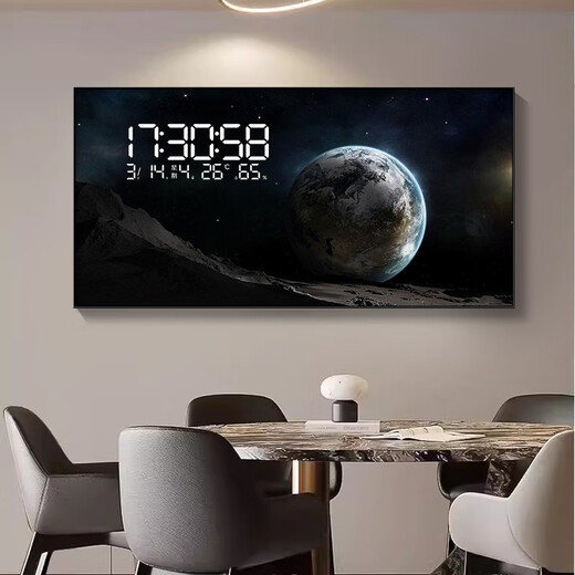 时钟画轻奢星球金山电表箱装饰画带钟表客餐厅玄关走廊电闸箱遮挡挂钟画 DQ4855 【LED雷达感应-上翻式】 31英寸 80*40cm【可覆盖70*30】