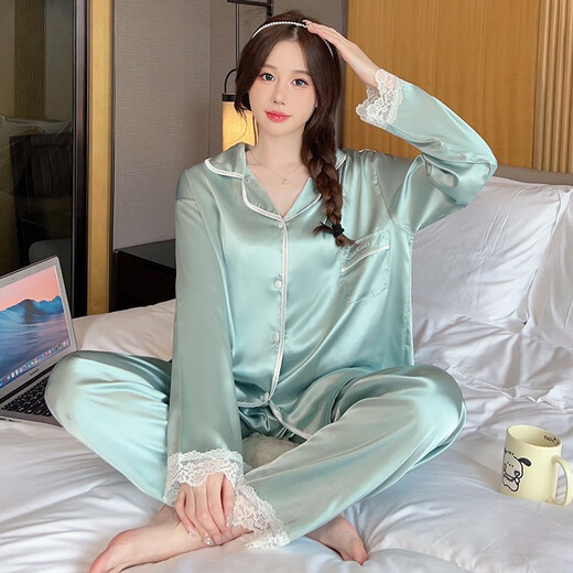 Pajamas de style français de Wanmanduo pour les femmes à manches longues Spring et automne vestimentes de la maison mince 2023 New Temperament pantalon Suit EM-B693 # M Code 80-100jin [Jin est égal à 0,5 kg]