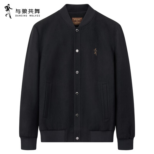 Tanzen mit dem Wolf [52% Wolle] Modebaseball Uniform Wollmantel Herrenjacke 001 schwarz 185