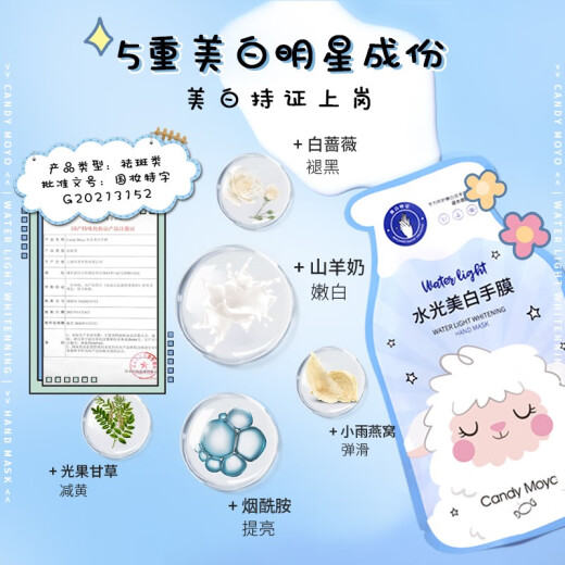 CandyMoyo Membrane Jade Goat Bottle Whitening Hand Mask Niacinamide Hand Mask Gloves Delicate Moisturizing Hand Care Watery Whitening Hand Mask 4 Pairs