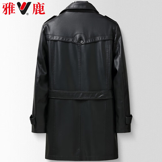 Yalu mid-length leather men's jacket fake two-piece autumn and winter business casual leather jacket middle-aged men's dad's jacket