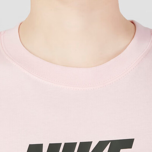耐克（NIKE） 短袖T恤男士夏季运动服宽松纯棉印花休闲叠搭刺绣轻便半袖上衣 FB9804-686粉色 L