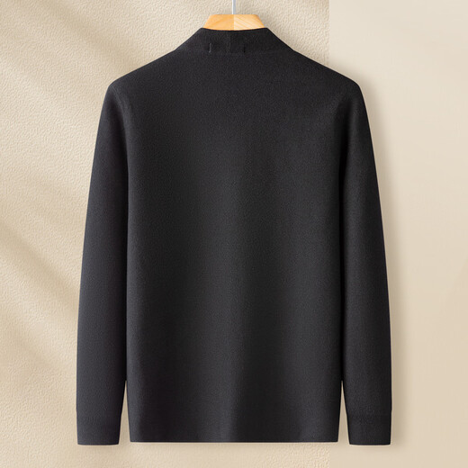 MONTAGUT mulberry silk & wool blend casual embroidered long-sleeved cardigan men's sweater black 50