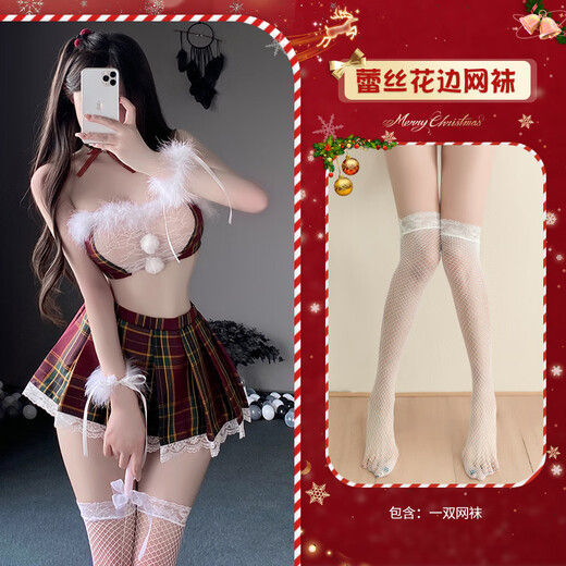 Manyan Sexy Elk Christmas Uniform Set Pajama Clothing Collection One piece 8596 9858 [Cloak + Three Points + Hand Sleeve *2 + Leg Ring *1] + Headband + All Size