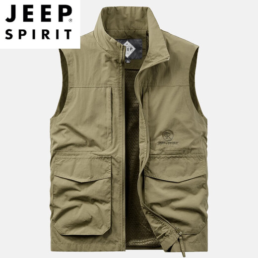 JEEP SPIRIT户外马甲男春秋新款工装多口袋背心夏季轻薄休闲立领摄影外套 7009灰色两面穿  加绒 2XL