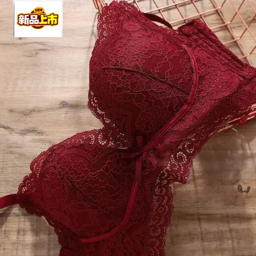 MIDNITE STAR Year of the Dragon red underwear wedding bride lace sexy 2026 birth year small breasts push-up bra set dark red set 34/75B
