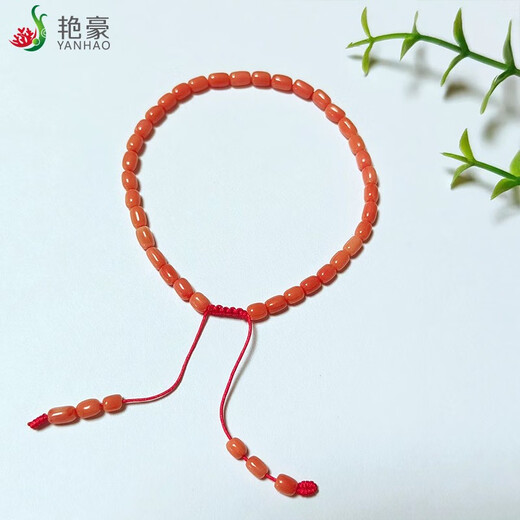 Yanhao Natural Coral Bracelet Pink Bucket Beads Coral Single Circle Telescopic Bracelet Exquisite Gift for Girlfriend in the Year of the Zodiac Natural Coral Pink Bracelet