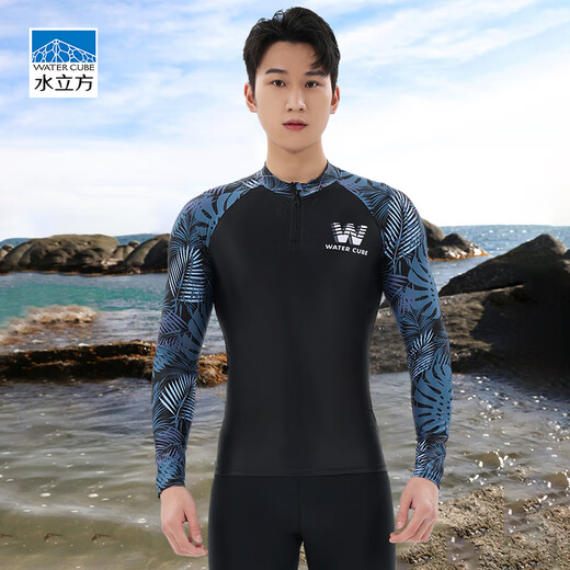 Water Cube Swimsuit Men's Surf Wetsuit Coldproof Long Sleeve Top Swimsuit Quick Drying Suit Seaside Vacation Black L
