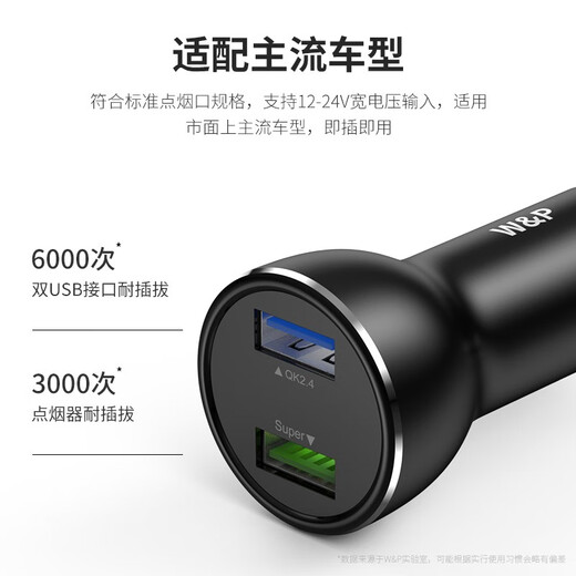 W/P Car Charger Apple Suitable for Huawei 65W Super Fast Charging Head USB Car Cigarette Lighter One for Two [Last 6 Flash Sale] 65W Fast Charging China Red/