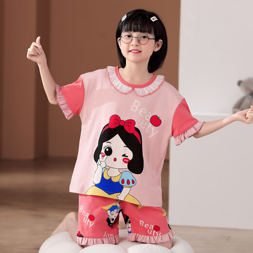 Manido Summer Children's Kulomi Pajamas Thin Cartoon Set Little Girl Pure Cotton Short Sleeve Girls Home Cotton M6636 Women [Double Short] 140cm 16 size recommended 135-145cm