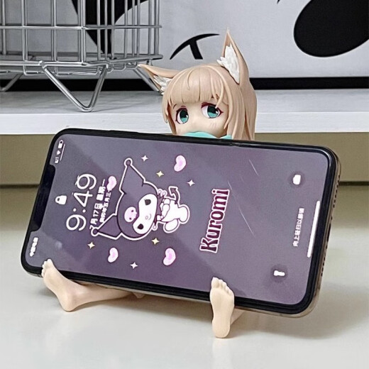 Creative mobile phone holder horizontal desktop mobile phone holder small ornaments decoration office dormitory home desktop goodies cute Japanese case figure sitting cat girl丨two sets of expressions can be exchanged丨suitable for horizontal placement of mobile phones丨table