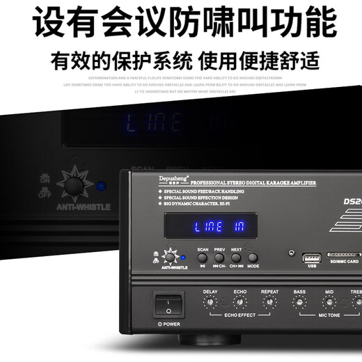 depusheng DS2000 KTV功放大功率一键防啸叫蓝牙USB带混响专业效果芯片舞台家用家庭卡拉OK功放机