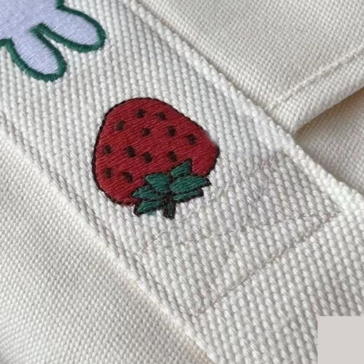 Xingxi's new cartoon cute thickened canvas handbag portable shoulder bag for mom to carry when going out, handbag small bag red and white strawberry bunny 22*17.5*21cm