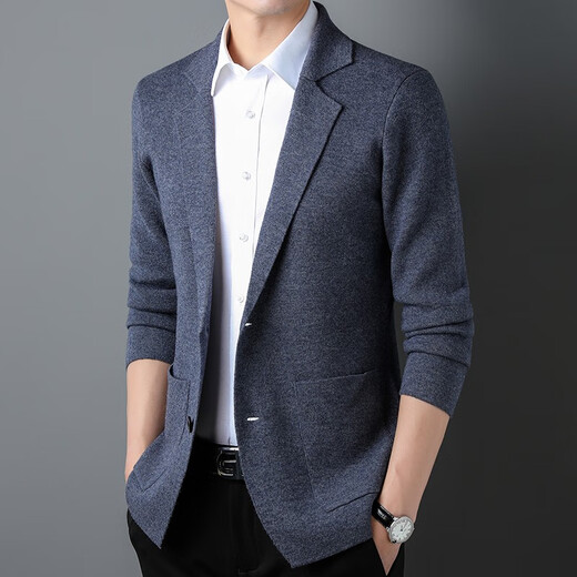 哥伦罗曼针织开衫男秋冬季加厚韩版修身纯羊毛衫休闲毛衣外套男 深灰 165/M