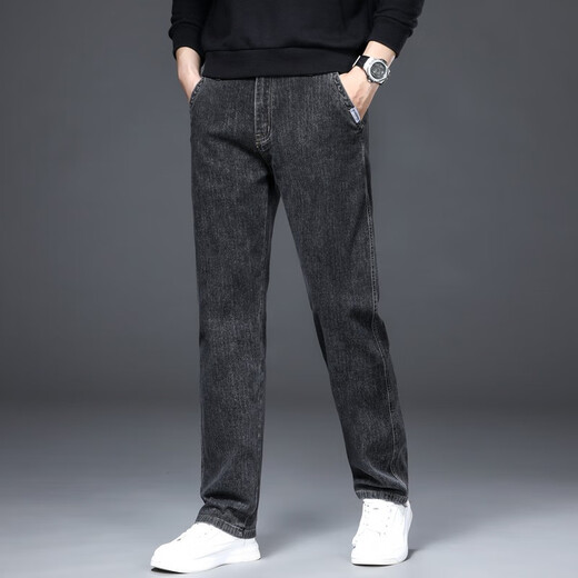 
Haipei Nick straight jeans men's stretch high waist large size trousers youth casual and comfortable four-season straight-foot men's pants 702 ash size 36 (2 feet 75)