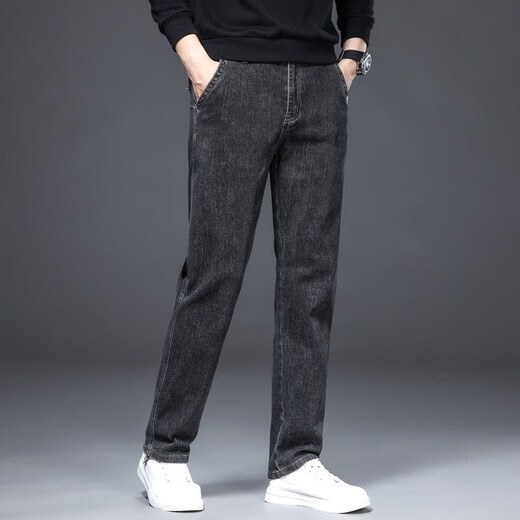 
Haipei Nick straight jeans men's stretch high waist large size trousers youth casual and comfortable four-season straight-foot men's pants 702 ash size 36 (2 feet 75)
