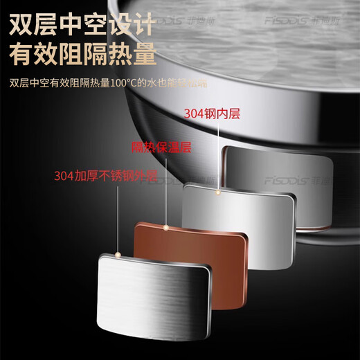 FISDDIS 304 stainless steel double-layer anti-scald bowl commercial fast food rice soup bowl canteen rice bowl 12cm