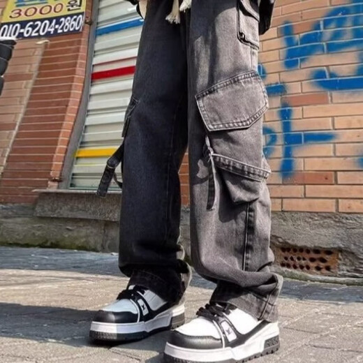 Figurine mâle American High Street Multi-Pocket Work Jeans Pantalon décontracté printemps et automne d'hiver