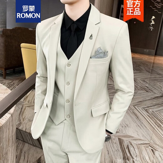 ROMON suit suit, men's slim jacket, casual professional formal suit, groom's wedding dress, light blue suit + trousers XL