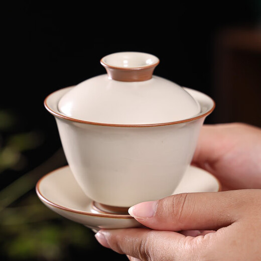 Lanyi Beige Ru Kiln Kung Fu Tea Set Ceramic Teapot Cover Bowl Tea Cup Light Luxury High-end Household Complete Gift Box Set 01 Ru Kiln Beige 10-head Teapot Set