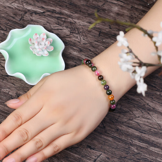Zhongxiu Natural Brazilian Tourmaline Crystal Bracelet Single Circle Bead Rainbow Candy Bracelet Girlfriend Gift 5A Model Approximately 8mm Beads Women’s Model with Certificate