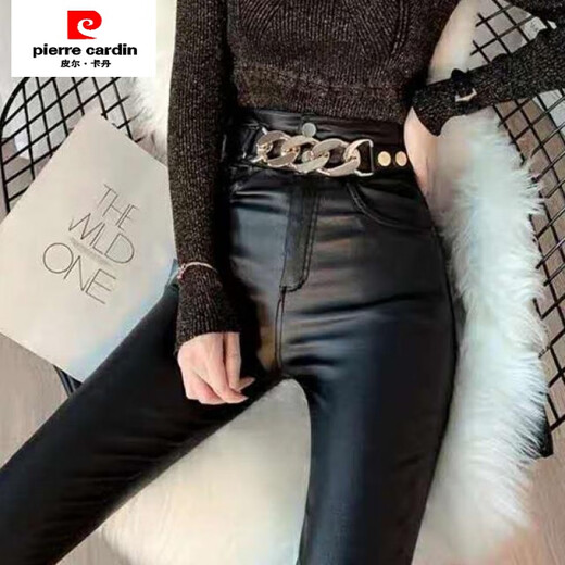 Pierre Cardin Internet Celebridades Pantalones para mujeres Femeninos Autumnia e invierno Estilo coreano Correa apretada Zipper más Pantalones de cuero Velvet Leggings de cintura Alta Penche Pencil PIEL PIELO/Pantalones de cuero Pantalones de cuero [Estilo 9928] Además de Velvet M [95-105Jin [Jin equivale a 0.5 kg]] El código de la tarjeta