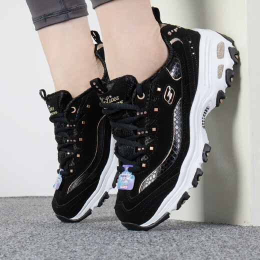 Женская обувь Skechers, новые осенние туфли Panda Panda, модные, модные высотные кроссовки с толстыми толстыми гостями, повседневные туфли с низкой вершиной 11979-Bkgd 35