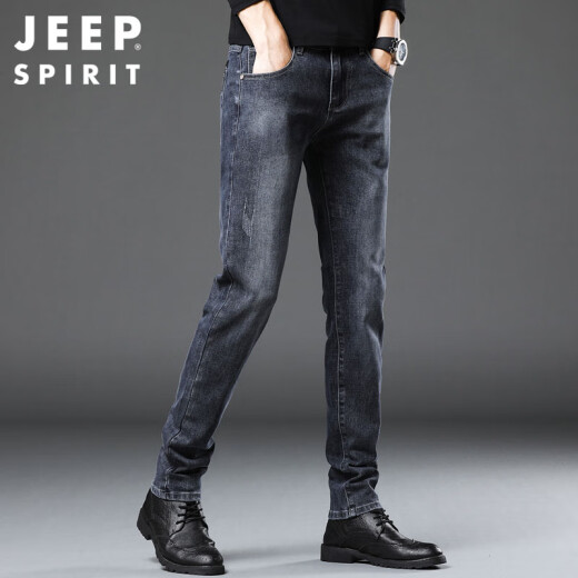 JEEP SPIRIT吉普牛仔裤男春夏季韩版潮流裤子男士直筒修身男裤 蓝灰 32