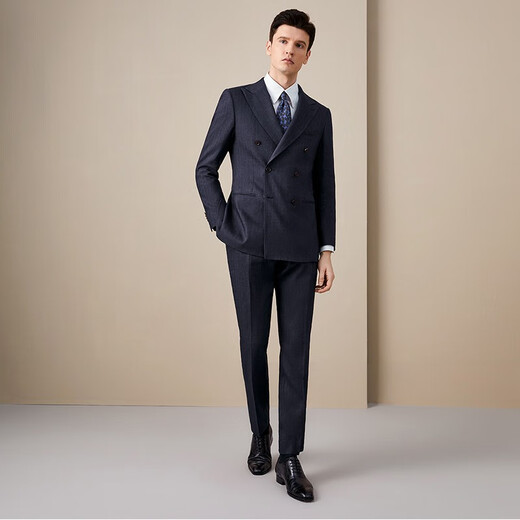 By Creations ROGNA Double-breasted Suit Men's Business Professional Commuting Formal Groom Wedding Suit Navy Blue 48 (175/92A)