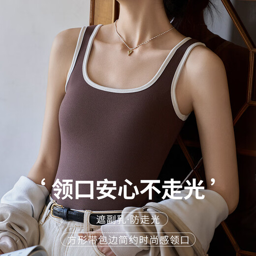 Hengyuanxiang vest women's vest pure cotton suspender base knitted underwear sleeveless summer wear casual sports thin small suspender [1 piece viscose fiber contrast] Warm brown XL (175)