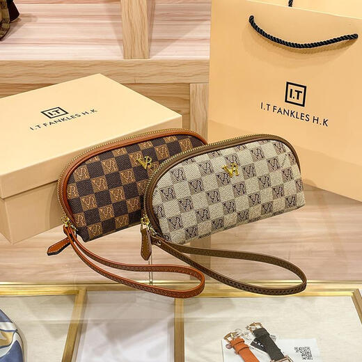 Coole Känguru-Frauenbeutel Handtasche 2023 Neue Mode Clutch Frauen Frühlings- und Sommer-High-End-Small Bag Checkerboard/Aprikose