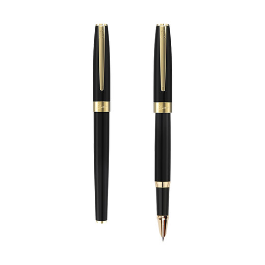 Picasso (Pimio) Fountain Pen Gift Boîte, panneau, cadeau de bureau d'affaires, cadeau de remise des diplômes masculin et féminin, calligraphie étudiante, calligraphie, astuce financier super mince 0,38 mmt717 Bright Black Gold Clip Black Clip Black Clip