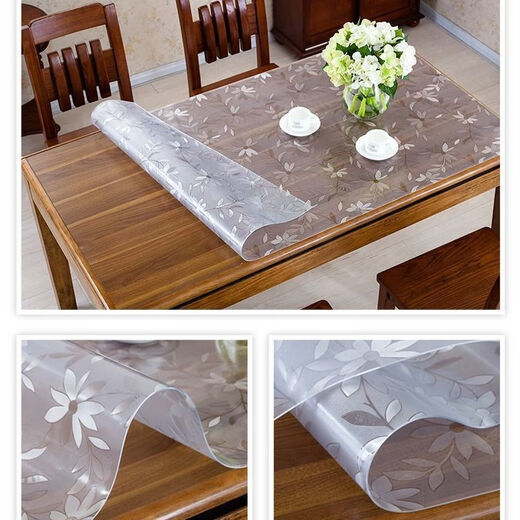 Feather pocket soft glass PVC odorless folding round tablecloth waterproof, oil-proof, anti-scalding, no-wash rectangular coffee table oval dining table mat 1.5MM environmentally friendly and transparent folding round table 90*150CM+2 arc sides