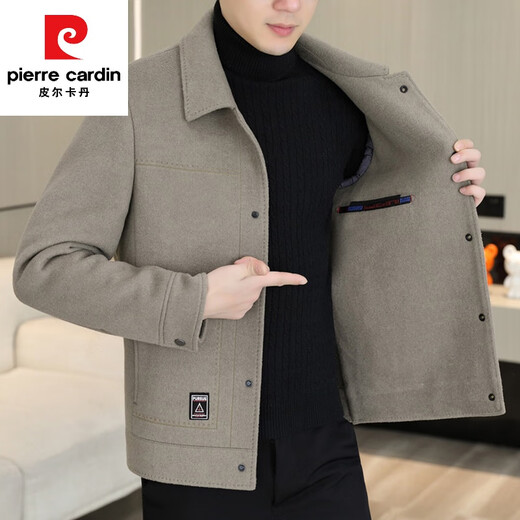 Pierre Cardin woolen coat men's double-sided woolen short coat 2024 winter new thickened warm lapel men's jacket 2308 Gray L (105-120Jin Jin equals 0.5kg)