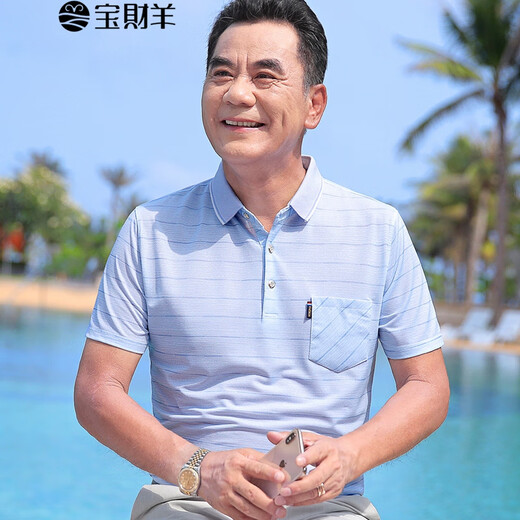 Baocai oveja papá verano camiseta de manga corta hombres de mediana edad y anciana seda de seda de polvo suelto camisa rayada de polvo ropa de día de padre regalo