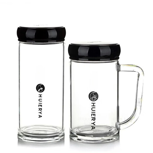 Yile Shuhuierya glass cup Huierya single/double-layer glass cup large brewed tea cup tea jar with lid office leak male single layer 983 340ml