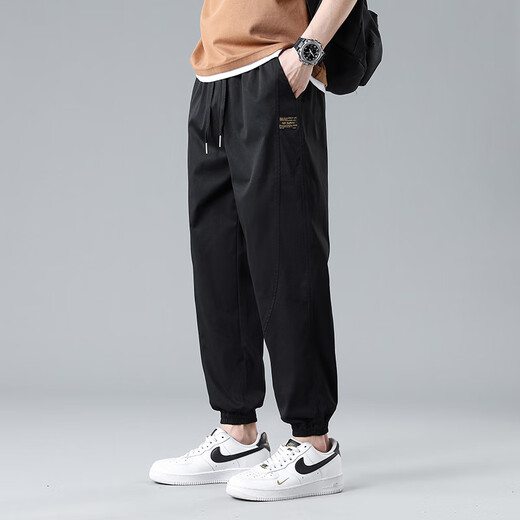 顶峰保罗（Dingfengbaoluo）裤子男士潮牌宽松秋季休闲长裤男运动束脚九分裤237黑色XL