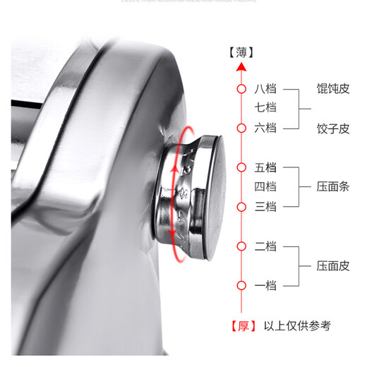 Junchu stainless steel noodle machine household small commercial multi-function noodle press electric noodle machine automatic noodle machine noodle cutting machine noodle cutting machine noodle cutting machine dumpling wonton chaotic skin kneading dough rolling machine one knife steel shell steel roller steel knife dough skin + 2 kinds of noodles original color