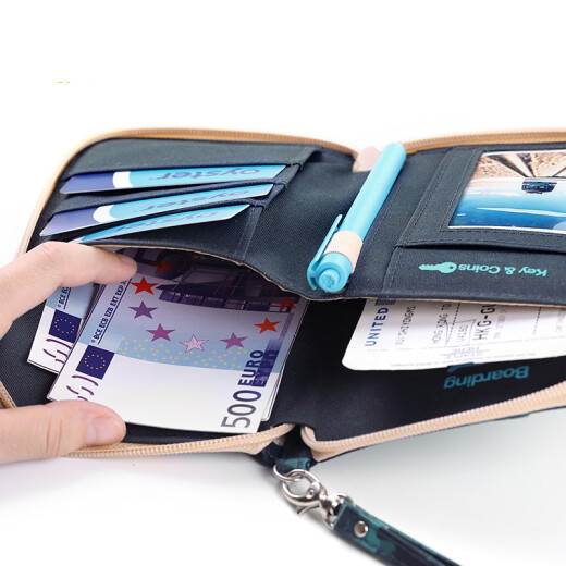 msquare multi-function multi-card slot passport money clip holder men's and women's card bag wallet passport bag document bag travel equipment navy blue short style